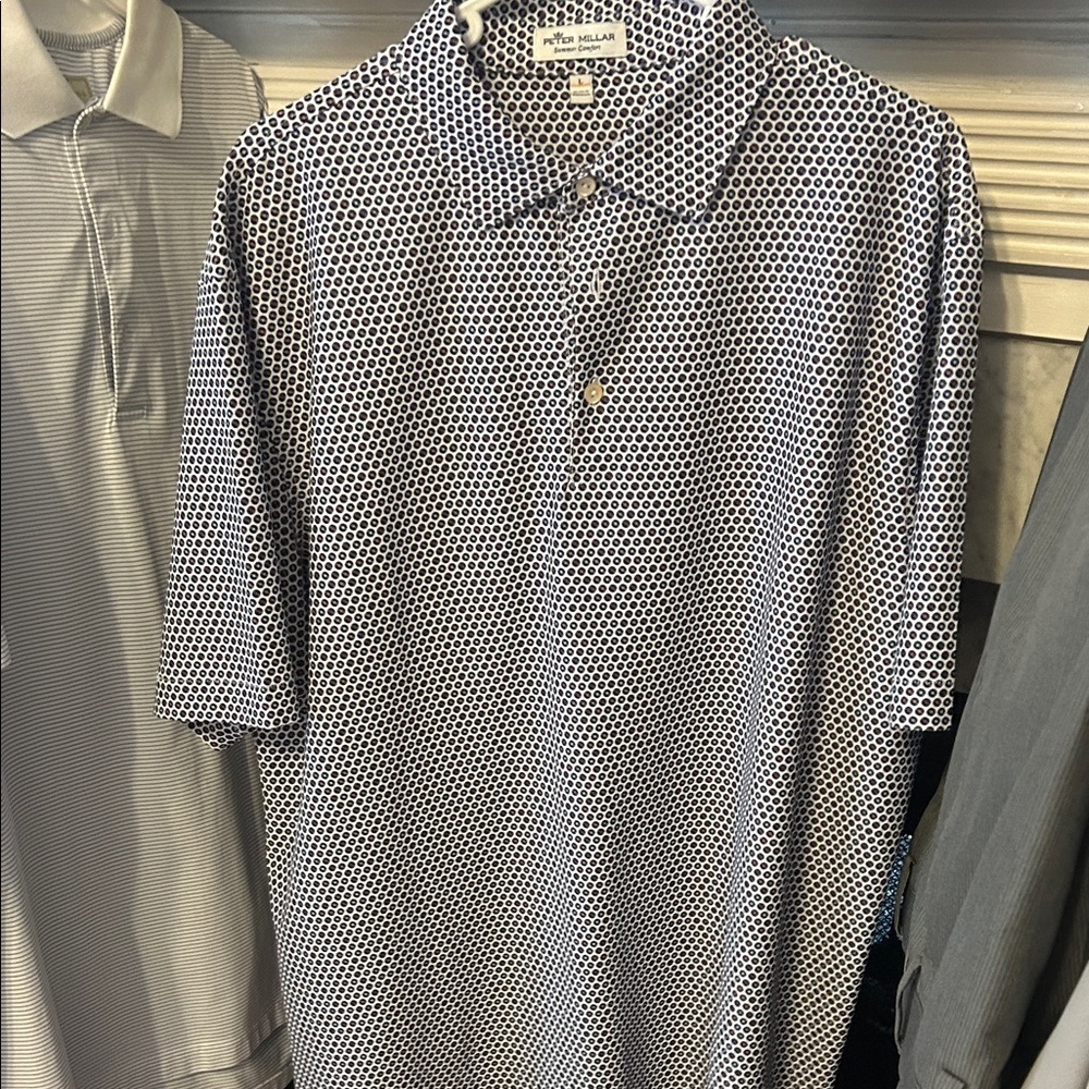 Peter Millar Navy and White Patterned Polo Shirt